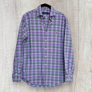 Polo Ralph Lauren Men’s Button-Down Shirt Purple Green Plaid Long Sleeve Size S